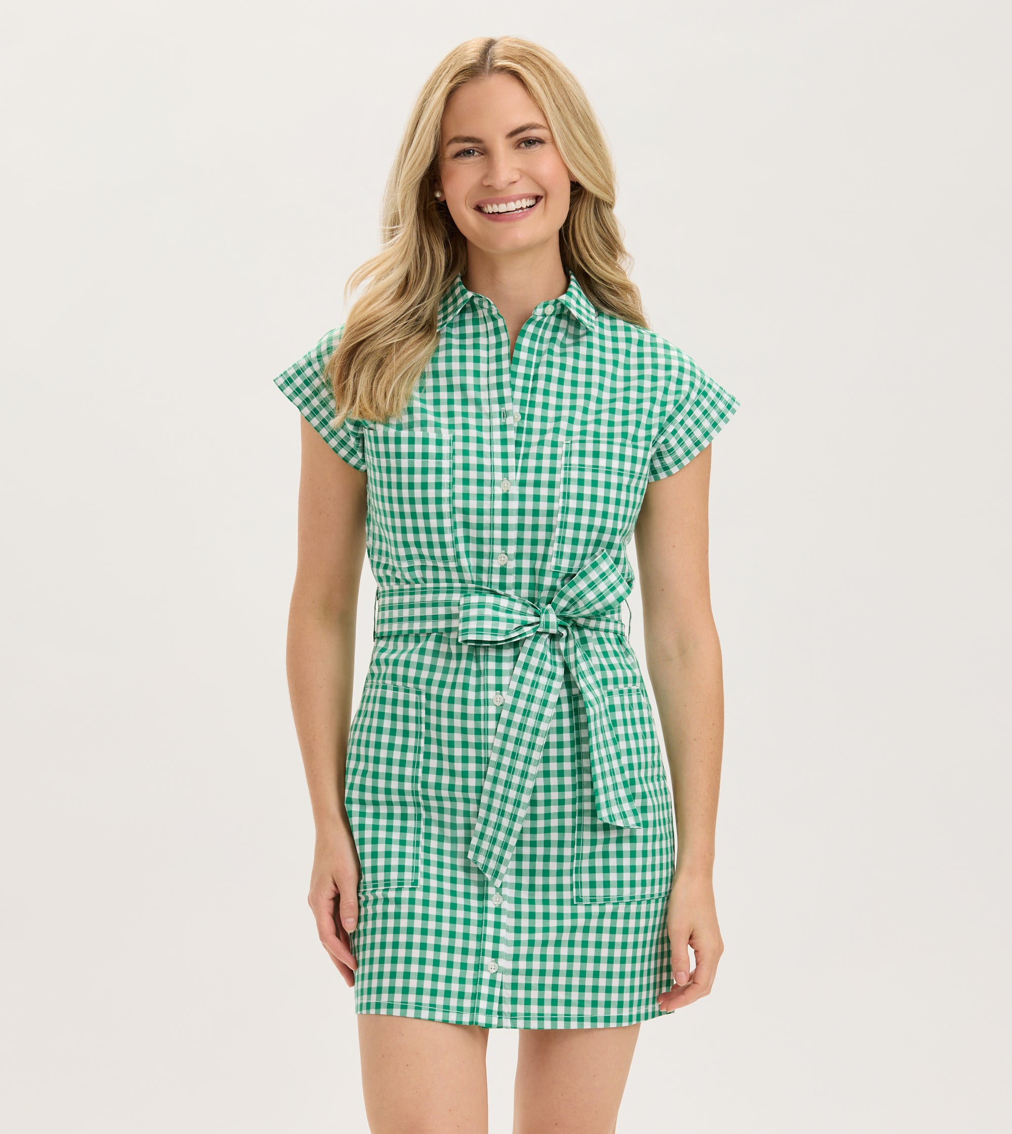 green and white gingham dress Renwick Caddie Shirt Dress R1424 / Green Gingham / XS