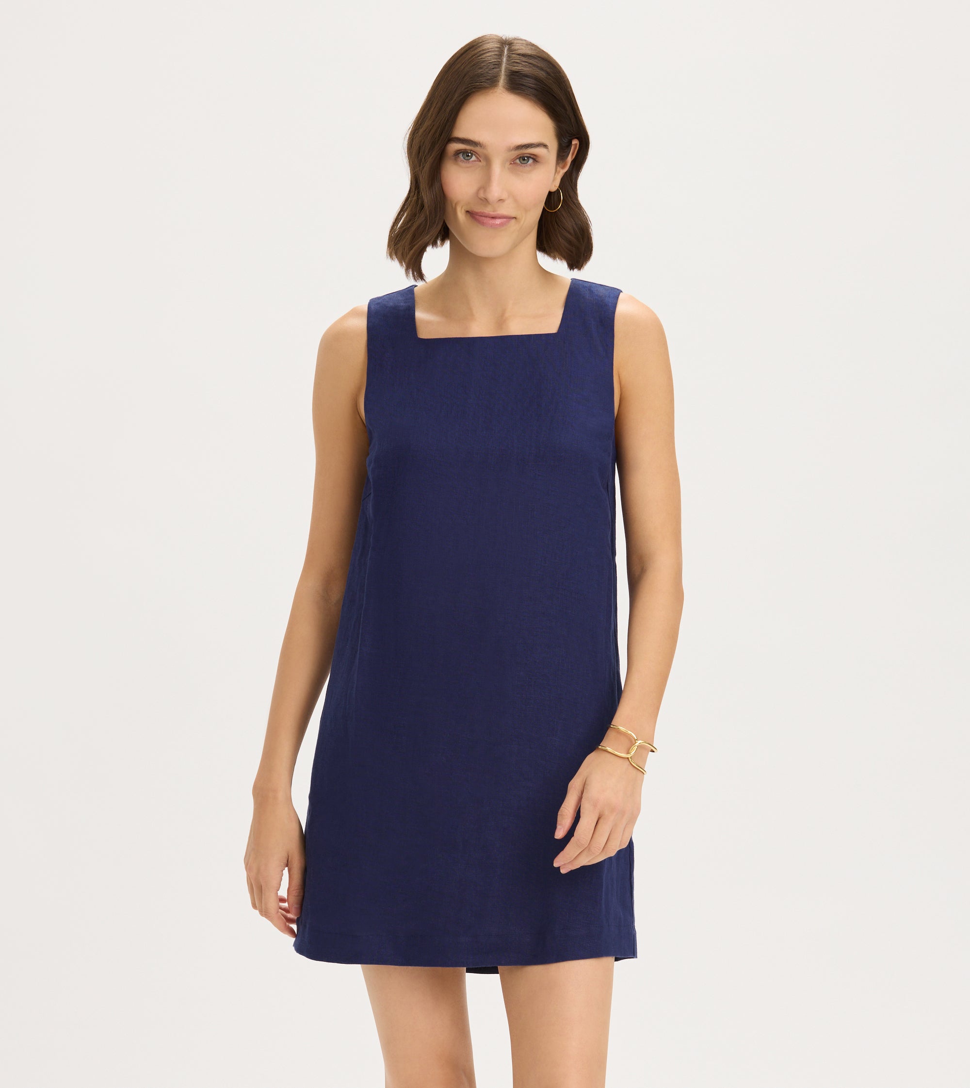 Square Neck Linen Shift Dress